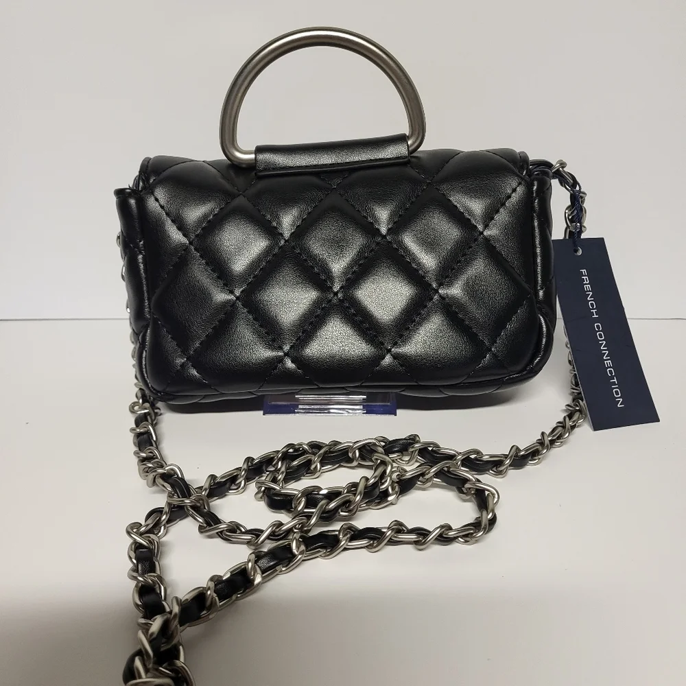 French Connection Quilted Small Crossbody Bag Purse Black NWT - Picture 2 of 8